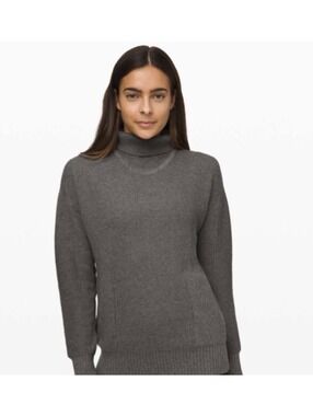 Lululemon Cozy Calling Gray Cotton and Yak Ribbed Turtleneck Sweater #athleisure